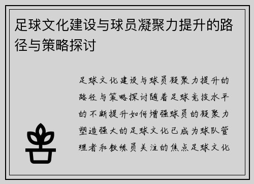 足球文化建设与球员凝聚力提升的路径与策略探讨