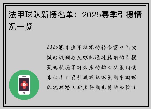法甲球队新援名单：2025赛季引援情况一览
