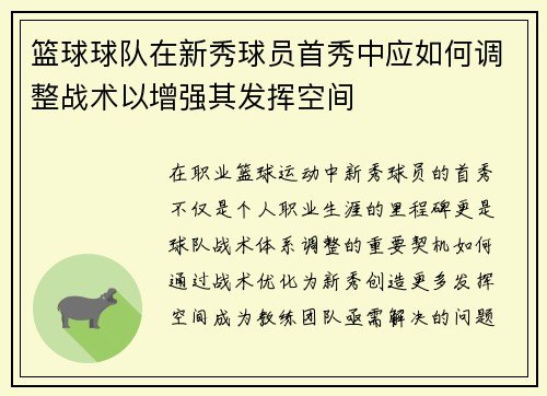 篮球球队在新秀球员首秀中应如何调整战术以增强其发挥空间