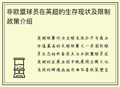 非欧盟球员在英超的生存现状及限制政策介绍